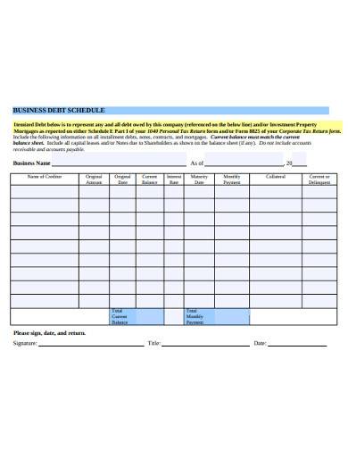 basic business debt schedule