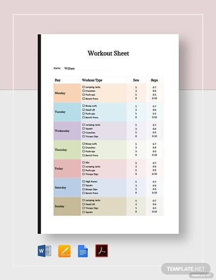 blank workout sheet template