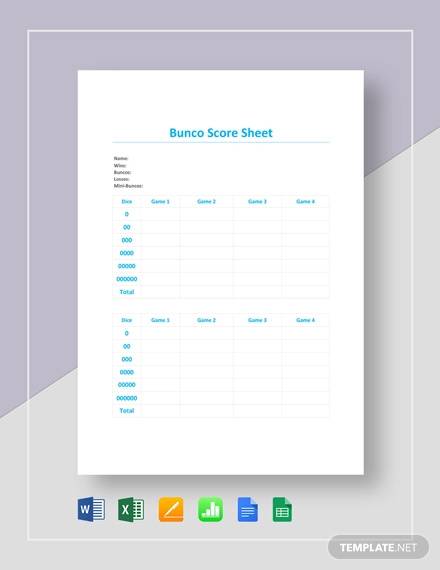 free 10 sample bunco score sheets templates in google docs google