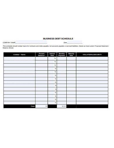 business debt schedule in pdf