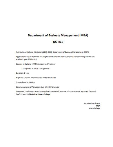 business management notice sample