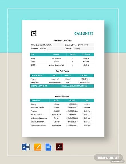 call sheet template