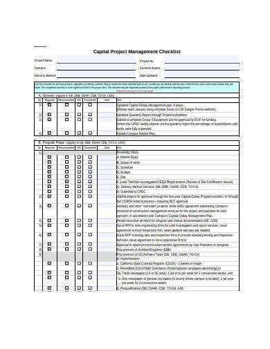 capital project management checklist sample