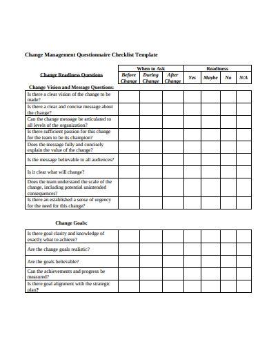 change management questionnaire checklist