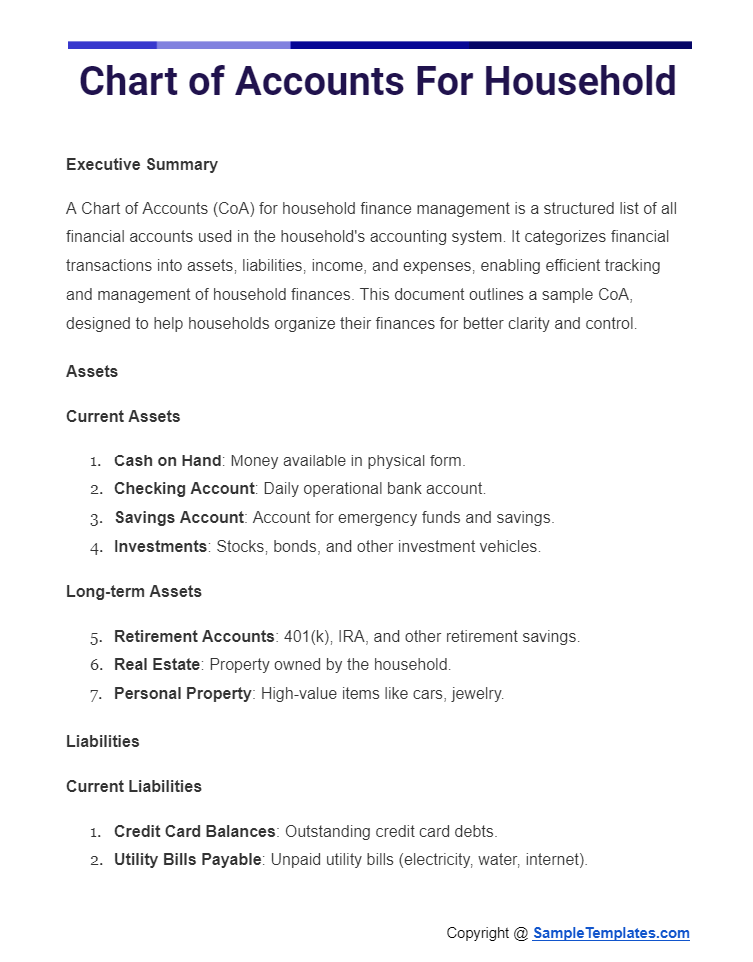 chart of accounts for household