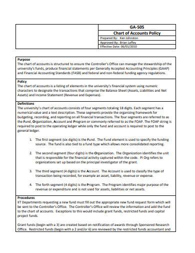 chart of accounts policy