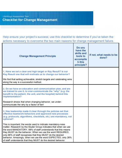 checklist for change management