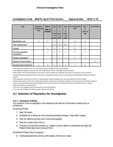 clinical investigation plan template