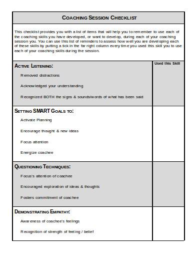 coaching session checklist in doc