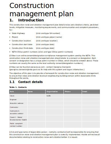 construction management plan example