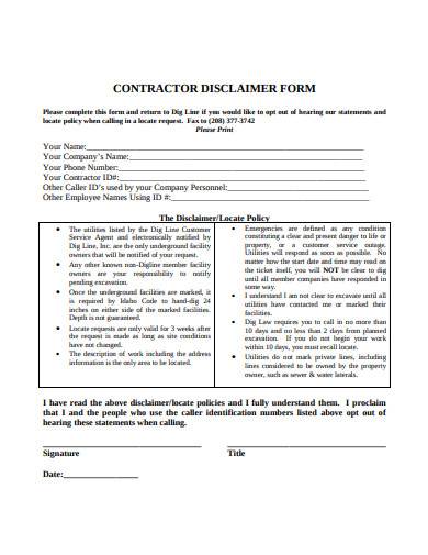 contractor disclaimer form 