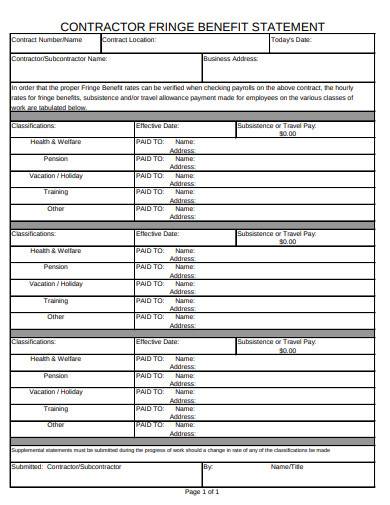 contractor fringe benefit statement