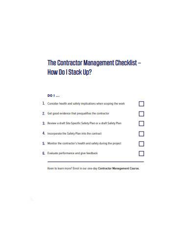 contractor management checklist example