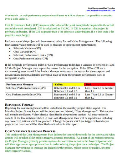 Cost Management Plan Sample Pdf