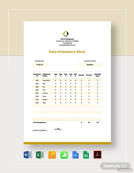 daily attendance sheet template