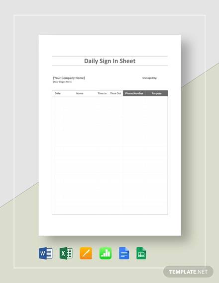 daily sign in sheet template