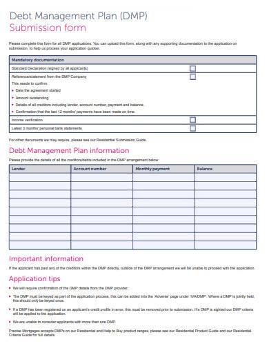 debt management submission form plan