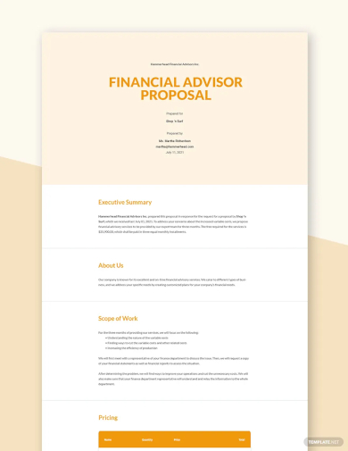 financial advisor proposal template