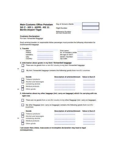 formal customs declaration form template
