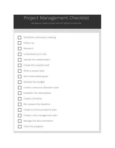 formal project management checklist template