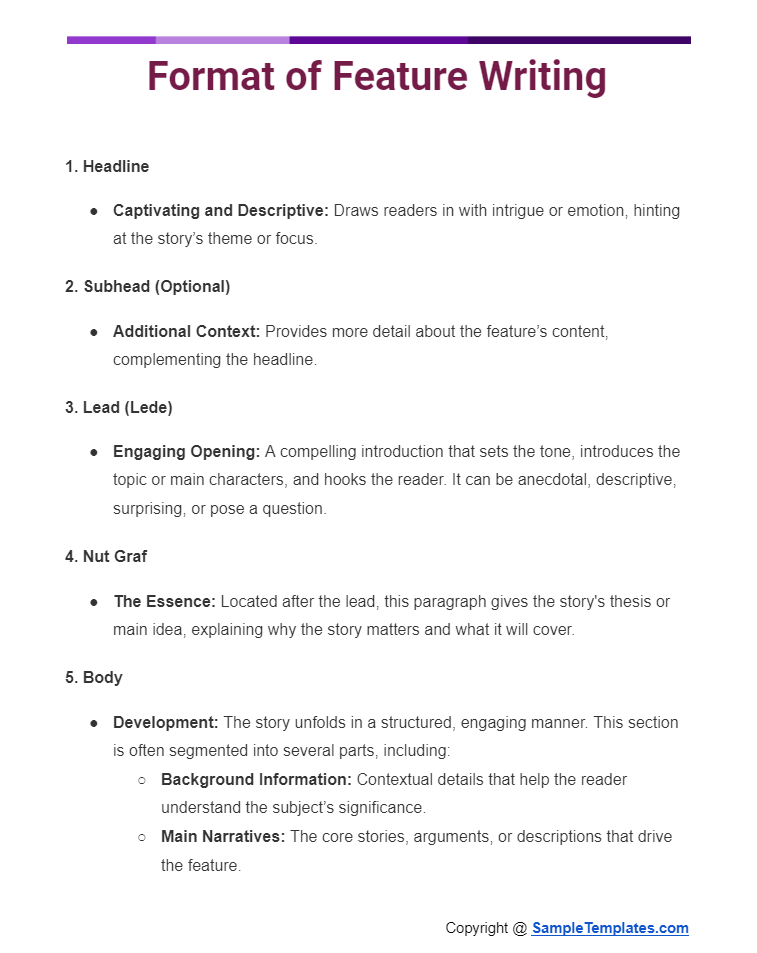 format of feature writing