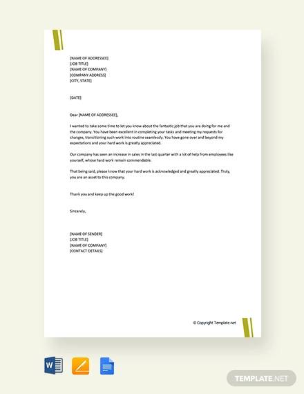 free appreciation letter for good work