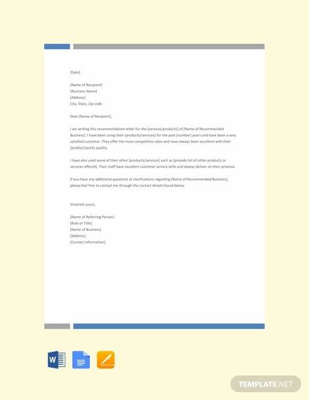 free business reference letter template
