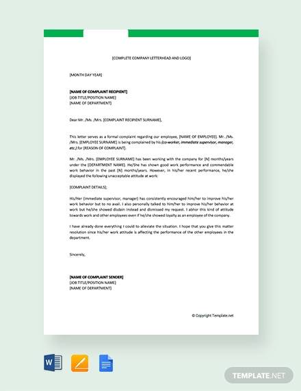 free complaint letter against employee