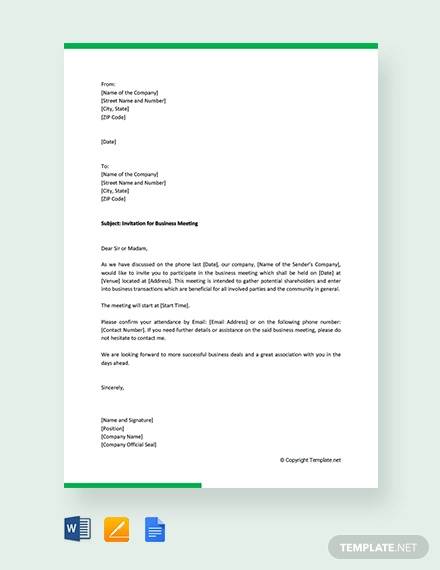 free invitation for business meeting letter