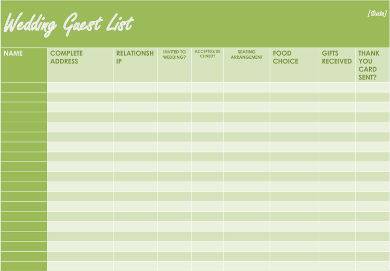 green wedding guest list sample