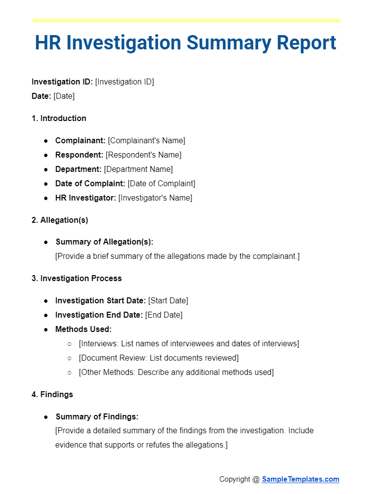 hr investigation summary report