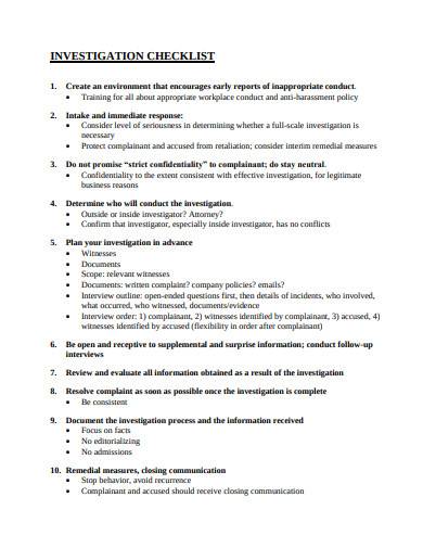 harassment investigation checklist template