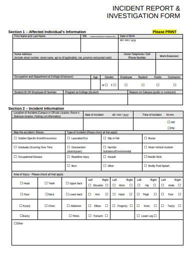 incident report and investigation form