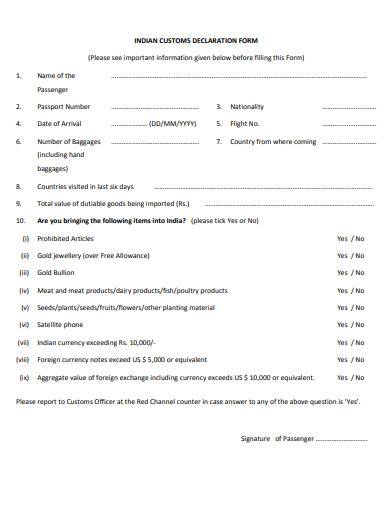 indian customs declaration form sample