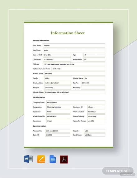 information sheet template