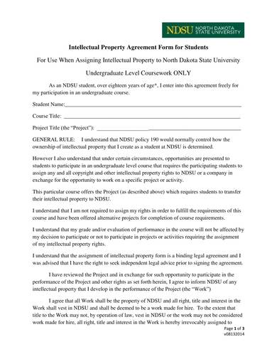intellectual property agreement form for students
