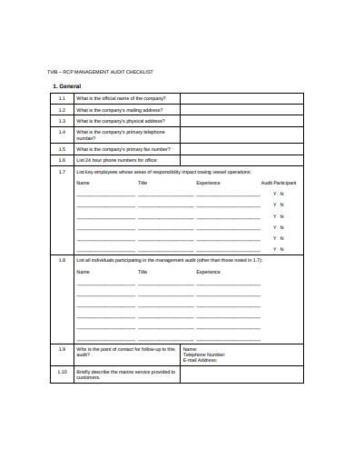 management audit checklist sample