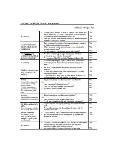 manager checklist for contract management template