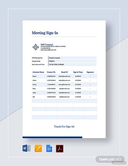 meeting sign in sheet template
