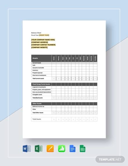 monthly balance sheet template