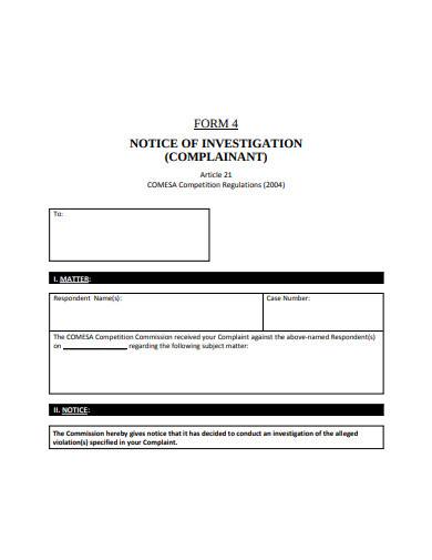 notice of investigation example