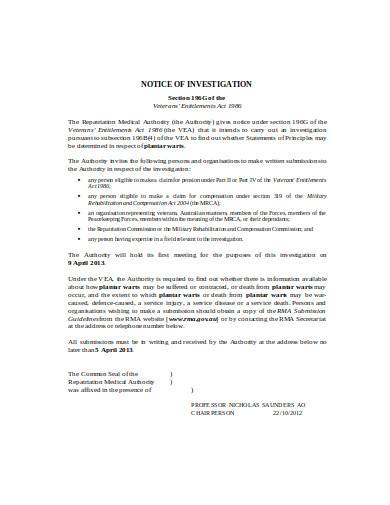 notice of investigation in doc