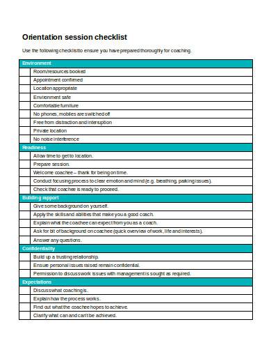 orientation coaching session checklist