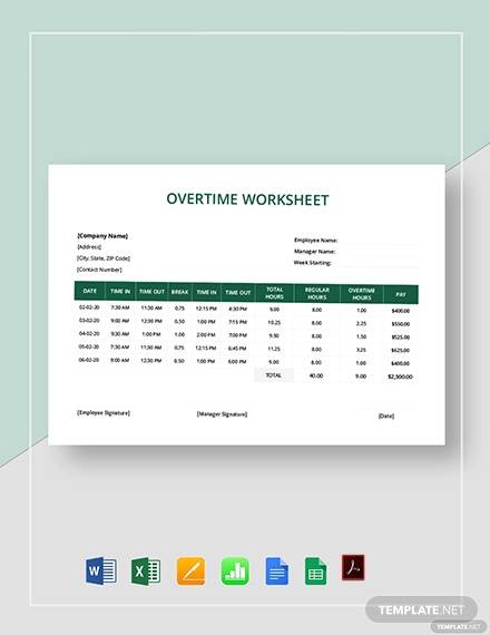 FREE 15+ Overtime Worksheet Templates in PDF | MS Word | Excel