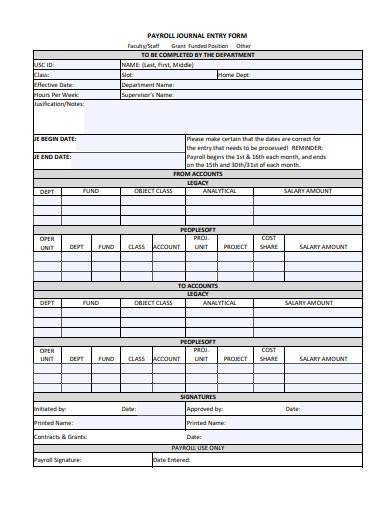 payroll journal entry form sample