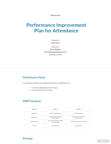 performance improvement plan for attendance template