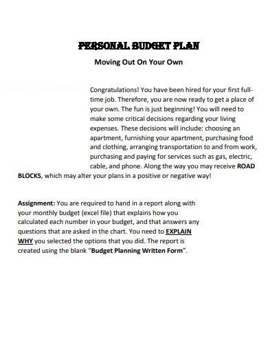 personal budget plan sample