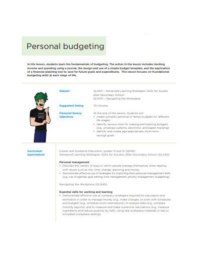 personal budgeting sample