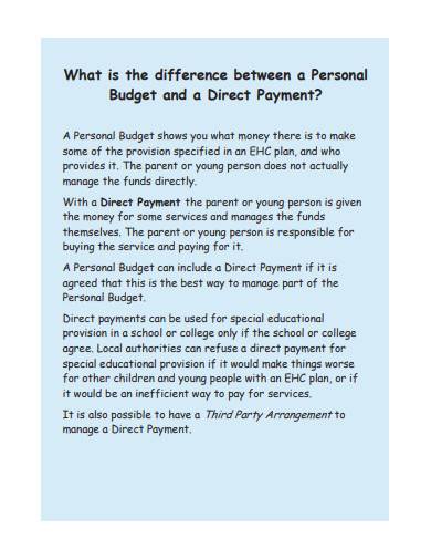 personal budgets for educational needs sample