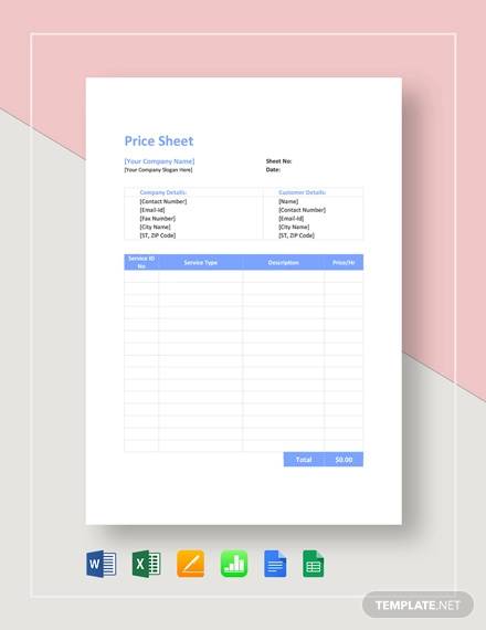 Wholesale Price List Free Google Docs Template 